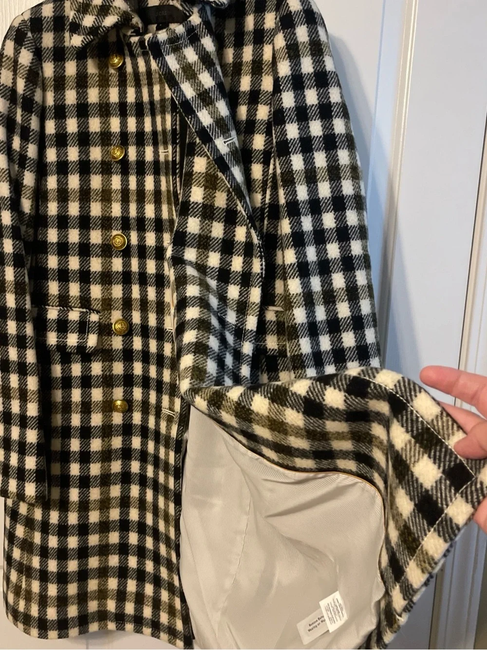 J. CREW Ladies Double Breasted Long Wool Coat, Ivory Multi plaid, Sz 8 NWOT! - Picture 9 of 16